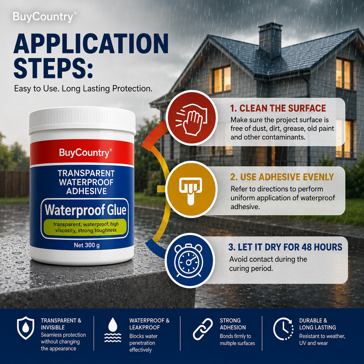 BuyCountry Anti-Leak Waterproof Kit (Pack of 2 + FREE Brush)