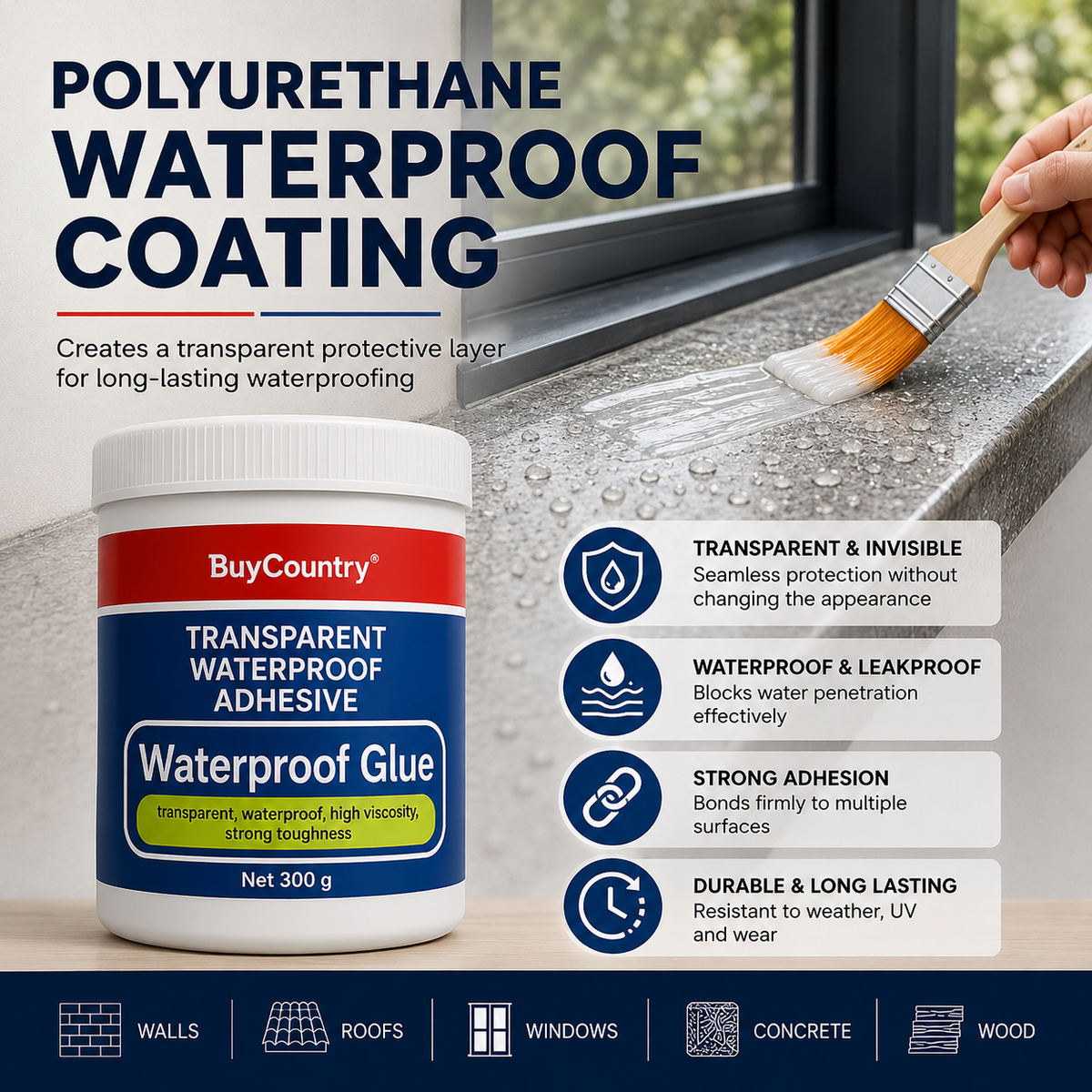 BuyCountry Anti-Leak Waterproof Kit (Pack of 2 + FREE Brush)