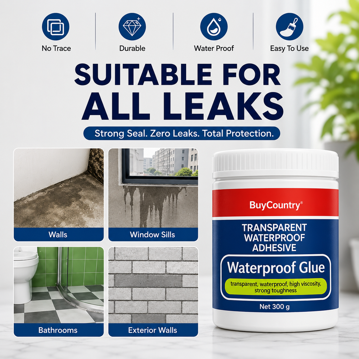 BuyCountry Anti-Leak Waterproof Kit (Pack of 2 + FREE Brush)
